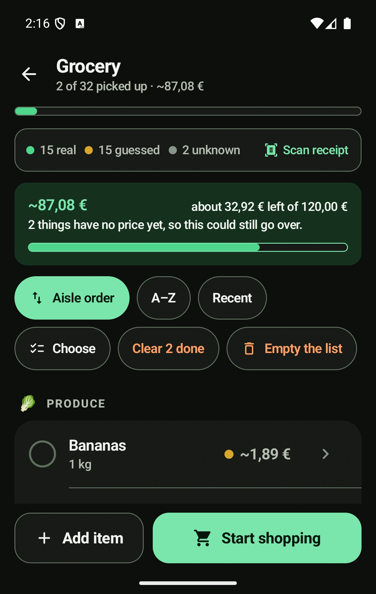 Cesta real app interface
